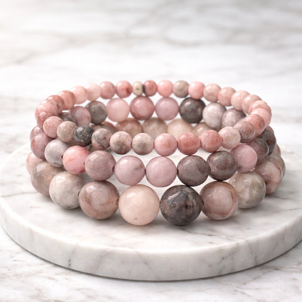 Bundle Deal: Pink Jasper Natural Stone Bracelets (3) 6/8/10mm Crystal Jewelry